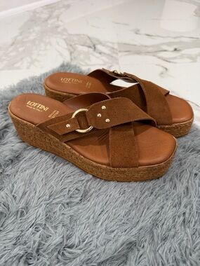 Brown Suede Platform Slide Sandals